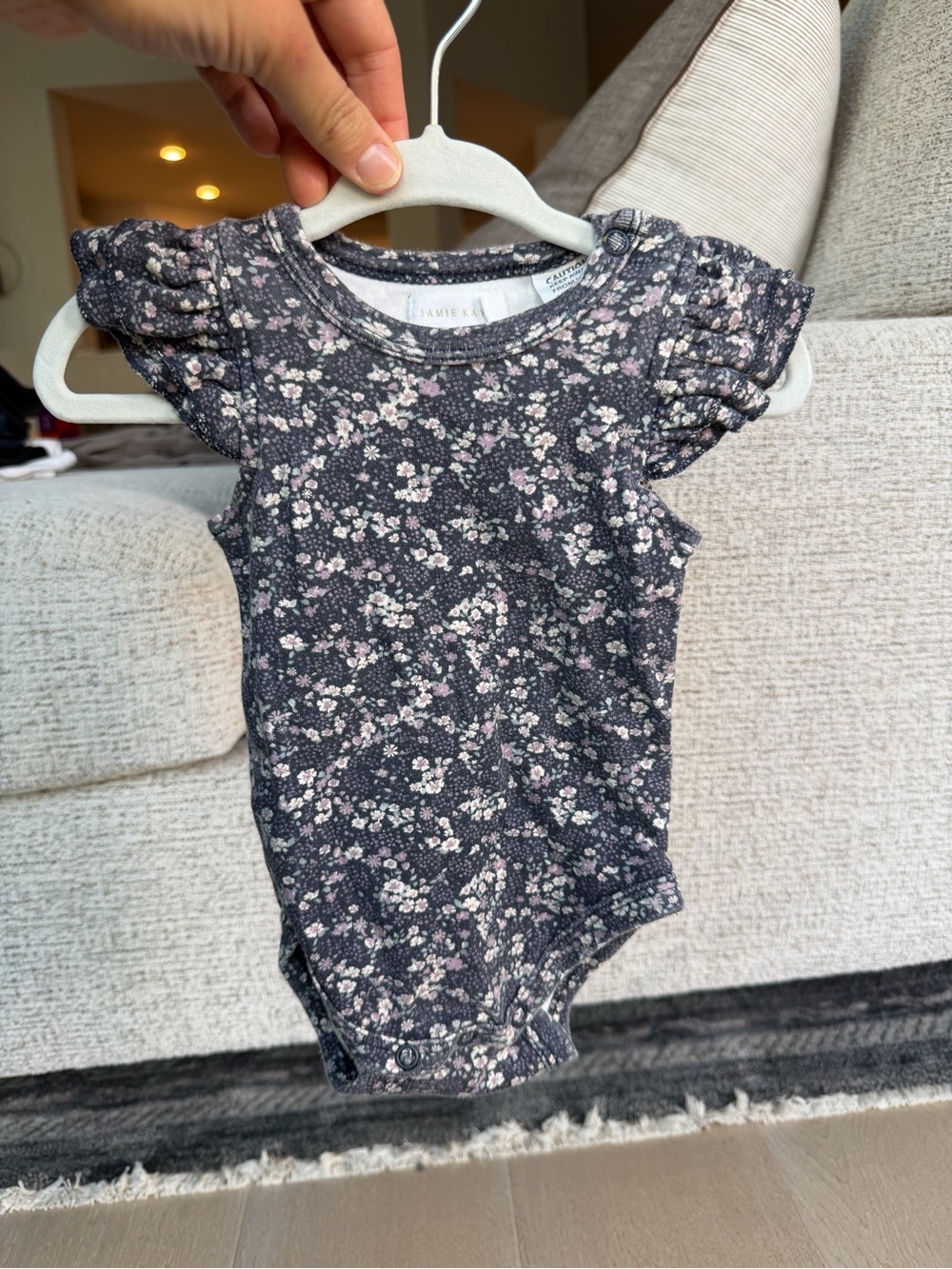Jamie Kay Dark Gray Floral Puff-Sleeve One-Piece